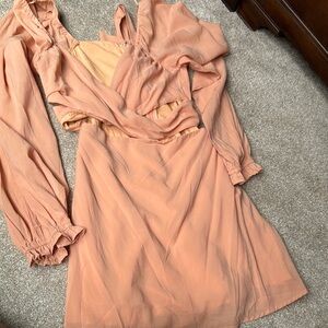 Pink Long Sleeve Wrap Sundress for Wedding Guest